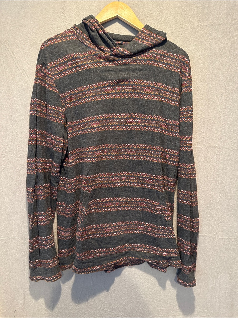 Men's Hooded Knit Pullover - Charcoal with Rust Stripe